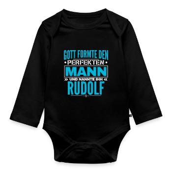 Rudolf Name Design - Baby Bio-Langarm-Body - Schwarz - Vorne
