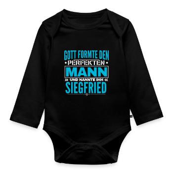Siegfried Name Design - Baby Bio-Langarm-Body - Schwarz - Vorne