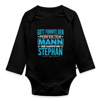 Stephan Name Design - Baby Bio-Langarm-Body - Schwarz - Vorne