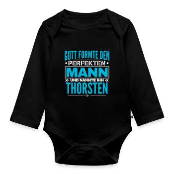 Thorsten Name Design - Baby Bio-Langarm-Body - Schwarz - Vorne