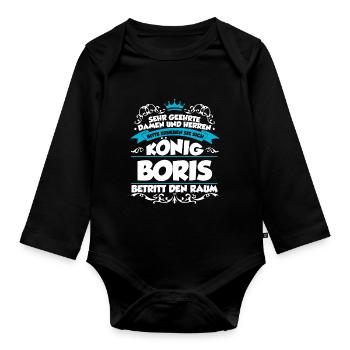 Boris Name Design - Baby Bio-Langarm-Body - Schwarz - Vorne