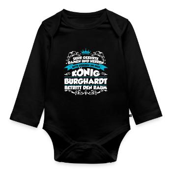 Burghardt Name Design - Baby Bio-Langarm-Body - Schwarz - Vorne