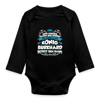 Burkhard Name Design - Baby Bio-Langarm-Body - Schwarz - Vorne