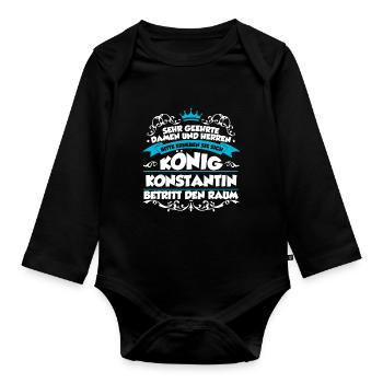 Konstantin Name Design - Baby Bio-Langarm-Body - Schwarz - Vorne