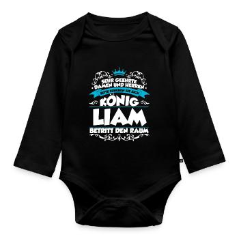 Liam Name Design - Baby Bio-Langarm-Body - Schwarz - Vorne