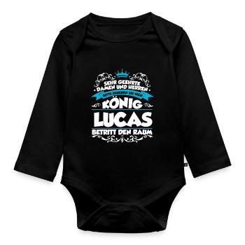 Lucas Name Design - Baby Bio-Langarm-Body - Schwarz - Vorne