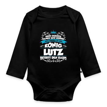 Lutz Name Design - Baby Bio-Langarm-Body - Schwarz - Vorne
