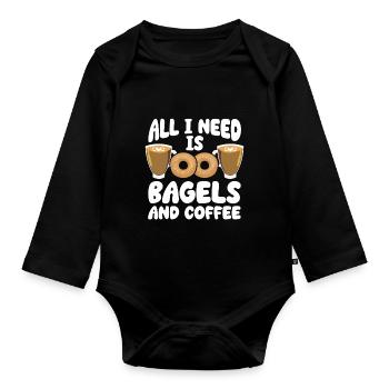 Bagel Gift Food Bagel - Organic Longsleeve Baby Bodysuit - black - Front