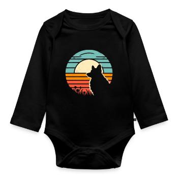 Corgi Vintage Sunset - Baby Bio-Langarm-Body - Schwarz - Vorne