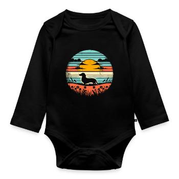 Dackel Vintage Sunset - Baby Bio-Langarm-Body - Schwarz - Vorne