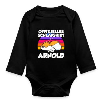 Offizielles Schlafshirt Von Arnold - Baby Bio-Langarm-Body - Schwarz - Vorne