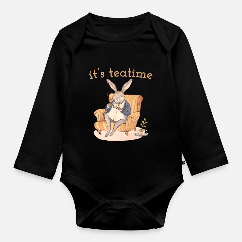 Rabbit Helene: Tea break in elegance - Organic Longsleeve Baby Bodysuit - black