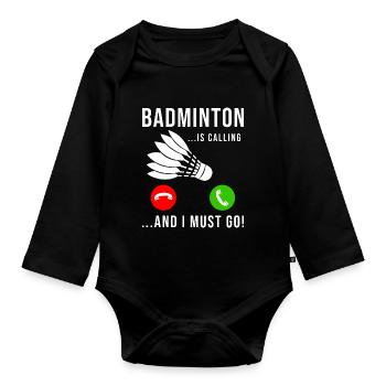 Joueur de badminton drôle volant équipe de badminton - Body Bébé bio manches longues - noir - Devant