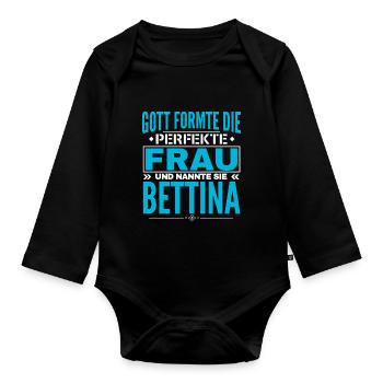 Bettina Name Design - Baby Bio-Langarm-Body - Schwarz - Vorne