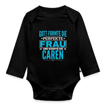 Caren Name Design - Baby Bio-Langarm-Body - Schwarz - Vorne