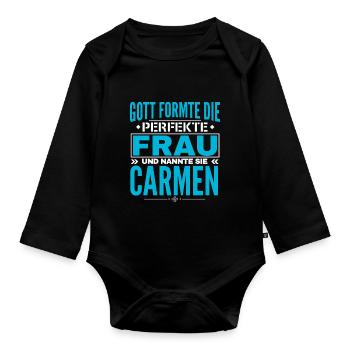 Carmen Name Design - Baby Bio-Langarm-Body - Schwarz - Vorne