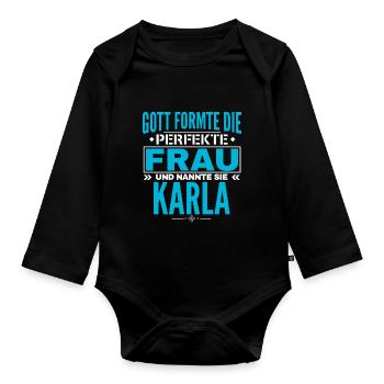 Karla Name Design - Baby Bio-Langarm-Body - Schwarz - Vorne