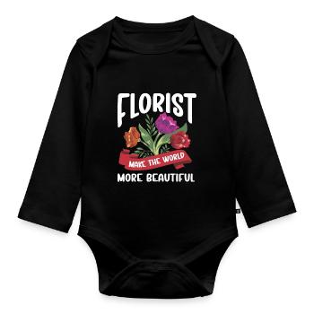 Designer floral Fleuriste Fleuriste Fleuriste - Body Bébé bio manches longues - noir - Devant