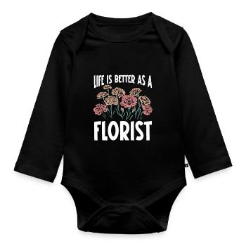 Designer floral Fleuriste Fleuriste Fleuriste - Body Bébé bio manches longues - noir - Devant