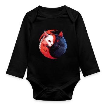 Yin Yang Katzen Katzenkunst für einen - Baby Bio-Langarm-Body - Schwarz - Vorne