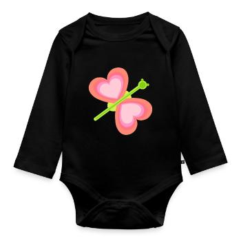 Coeur Papillon Printemps Enfant Bébé Insectes Années 80 - Body Bébé bio manches longues - noir - Devant