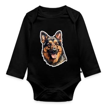 German Shepherd Artistic - Organic Longsleeve Baby Bodysuit - black - Front