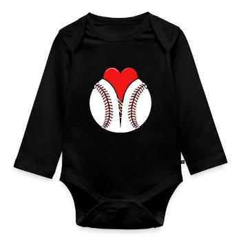 Baseball I love - Organic Longsleeve Baby Bodysuit - black - Front