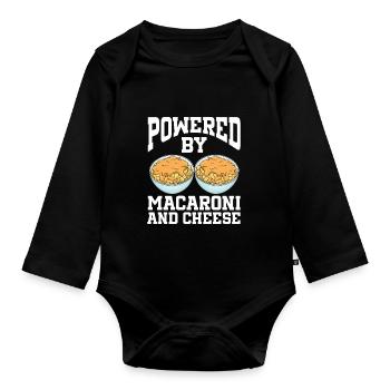 Powered By Macaroni And Cheese - Baby Bio-Langarm-Body - Schwarz - Vorne