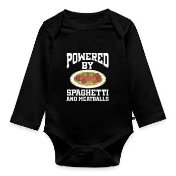 Powered By Spaghetti And Meatballs - Baby Bio-Langarm-Body - Schwarz - Vorne