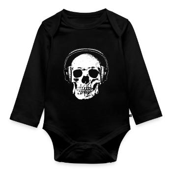 Totenkopf mit Kopfhörer - Baby Bio-Langarm-Body - Schwarz - Vorne