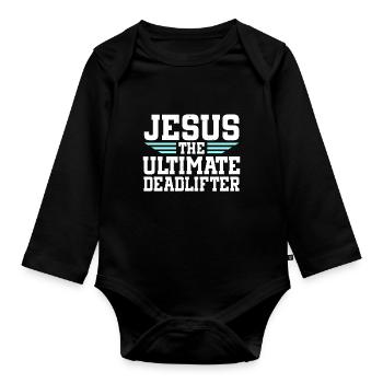 Jesus Ultimate Deadlifter Workout Gymnase chrétien - Body Bébé bio manches longues - noir - Devant