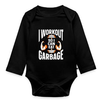 I Workout So I Can Eat Garbage Fitness Gym Racoon - Organic Longsleeve Baby Bodysuit - black - Front