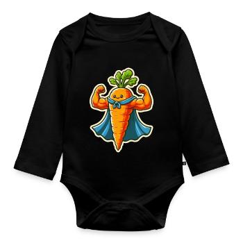 Superheld Karotte - Baby Bio-Langarm-Body - Schwarz - Vorne