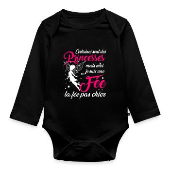 Certaines sont des princesses fée la pas chier - Body Bébé bio manches longues - noir - Devant