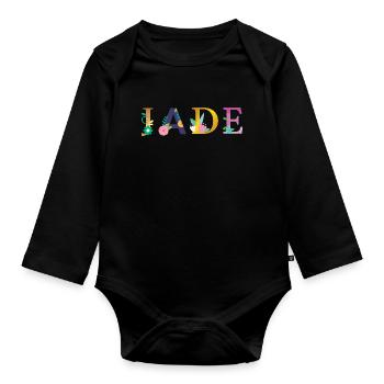 JADE Name mit Blumen geschmückt - Baby Bio-Langarm-Body - Schwarz - Vorne