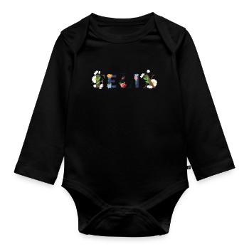 Le nom FELIX décoré de fleurs - Body Bébé bio manches longues - noir - Devant