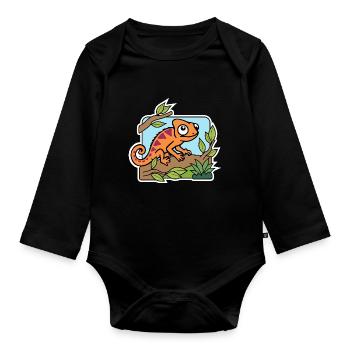 The cute little chameleon has everything in view! - Organic Longsleeve Baby Bodysuit - black - Front