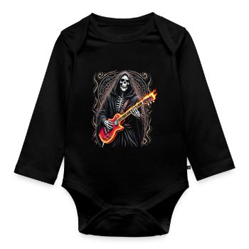 Grim Reaper with Electric Guitar Rock Heavy Metal - Organic Longsleeve Baby Bodysuit - black - Front