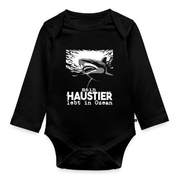Mein Haustier lebt in Ozean - Baby Bio-Langarm-Body - Schwarz - Vorne