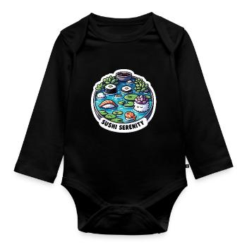 Sushi Serenity kawaii sushi zen pond - Organic Longsleeve Baby Bodysuit - black - Front