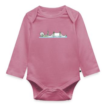 London City Skyline Tower Bridge Line Art - Organic Longsleeve Baby Bodysuit - mauve - Front