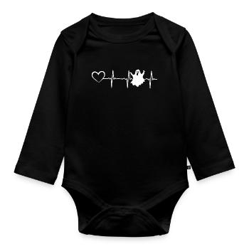 Fantôme d’Halloween Battement de cœur Halloween Fantôme de cœur - Body Bébé bio manches longues - noir - Devant