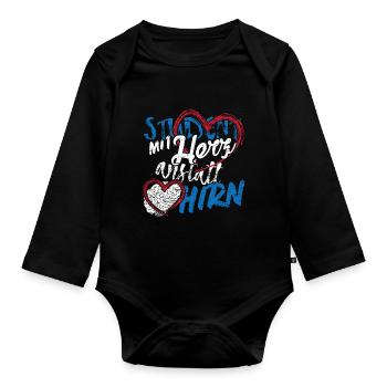 Student with heart instead of brain - Organic Longsleeve Baby Bodysuit - black - Front