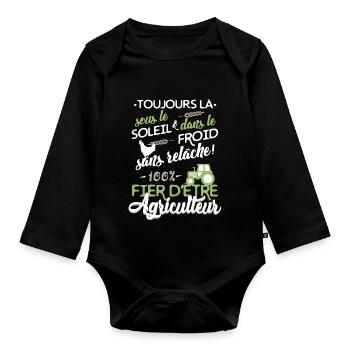 Fier d'être d'Agriculteur - Body Bébé bio manches longues - noir - Devant