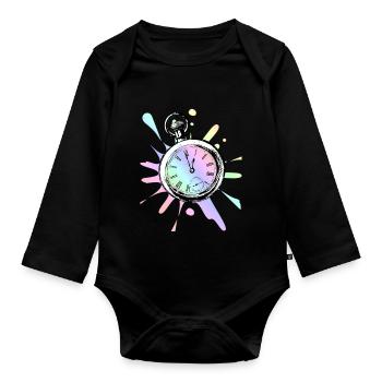 Horloge - idée colorée / cadeau - Body Bébé bio manches longues - noir - Devant