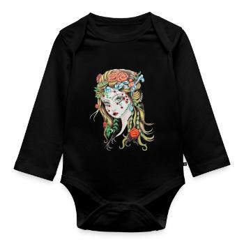 Flower elf, elf, fairy, fantasy, gift - Organic Longsleeve Baby Bodysuit - black - Front