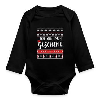 Weihnachten - Ich bin dein Weihnachtsgeschenk - Baby Bio-Langarm-Body - Schwarz - Vorne