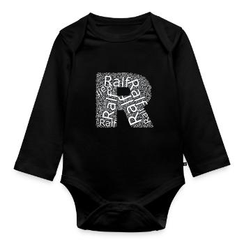Ralf's first name as a word cloud - Organic Longsleeve Baby Bodysuit - black - Front