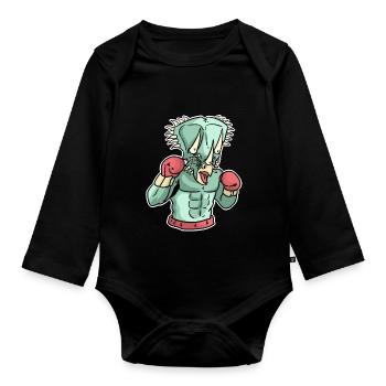 Triceratops Boxer Dinosaur Boxing Sport Gift - Organic Longsleeve Baby Bodysuit - black - Front