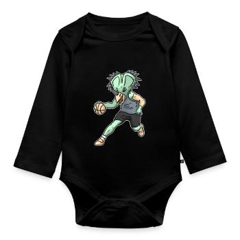 Cadeau de sport de dinosaure de basket-ball de Triceratops - Body Bébé bio manches longues - noir - Devant